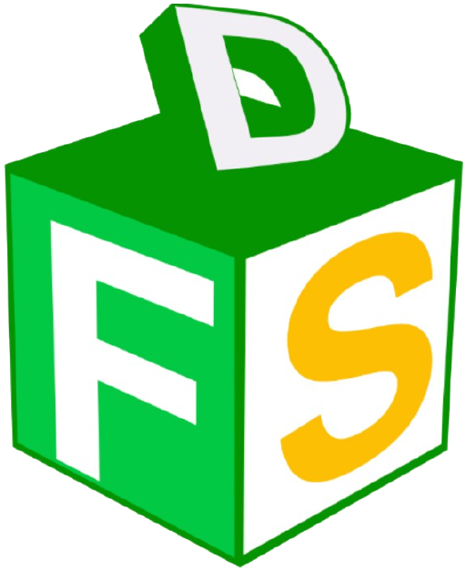 สัญลักษณ์ลูกบาศก์ F S D ของ F SOFT Development